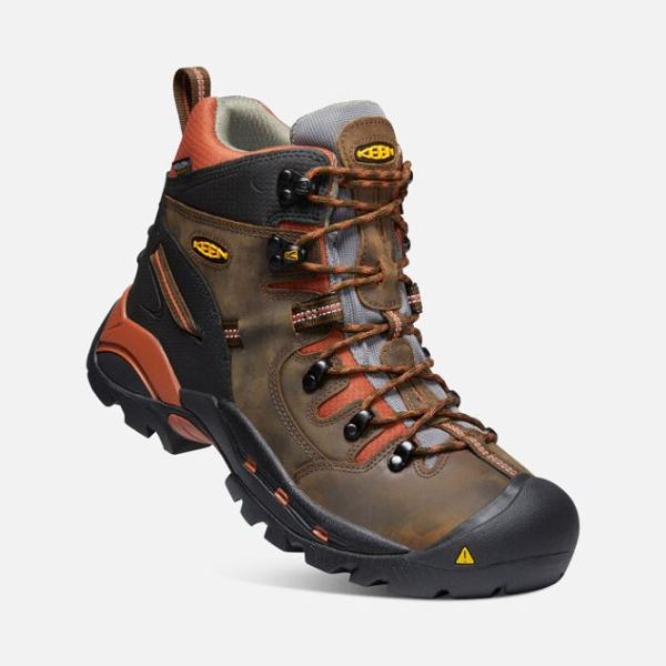 Keen Outlet Men's Pittsburgh 6" Waterproof Boot (Soft Toe)-Cascade Brown/Bombay Brown - Click Image to Close