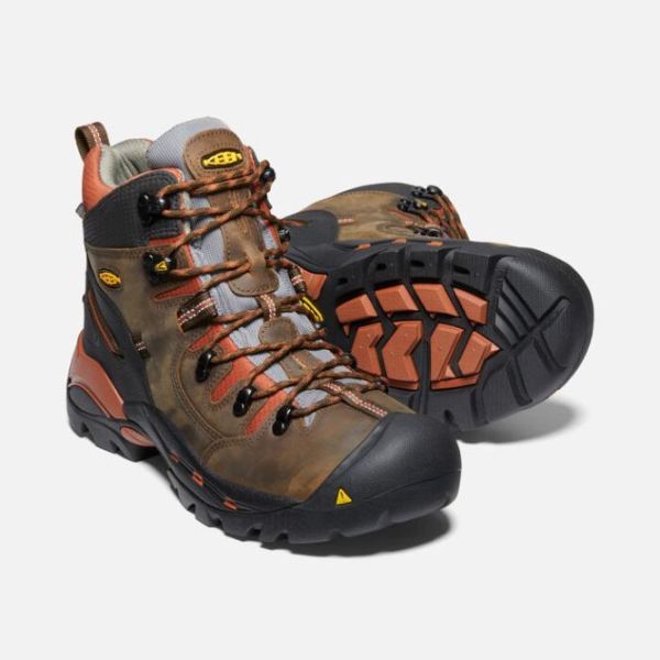 Keen Outlet Men's Pittsburgh 6" Waterproof Boot (Soft Toe)-Cascade Brown/Bombay Brown - Click Image to Close