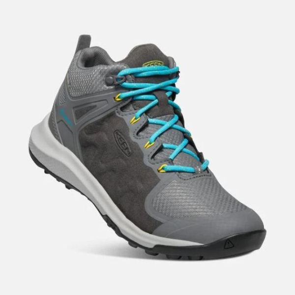 Keen Outlet Women's Explore Waterproof Boot-STEEL GREY/BRIGHT TURQUOISE - Click Image to Close