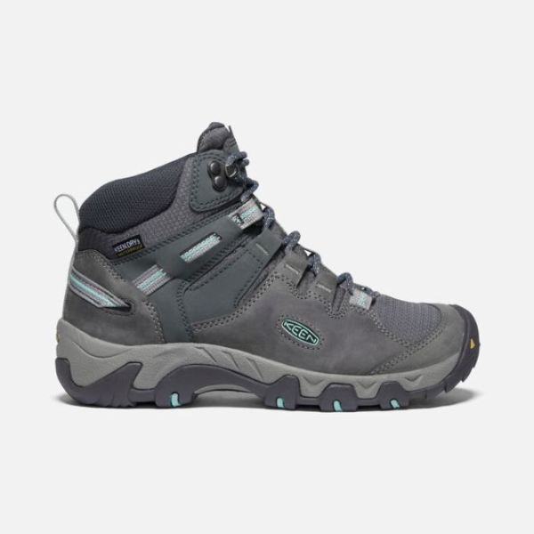 Keen Outlet Women's Steens Leather Waterproof Boot-Steel Grey/Ocean Wave