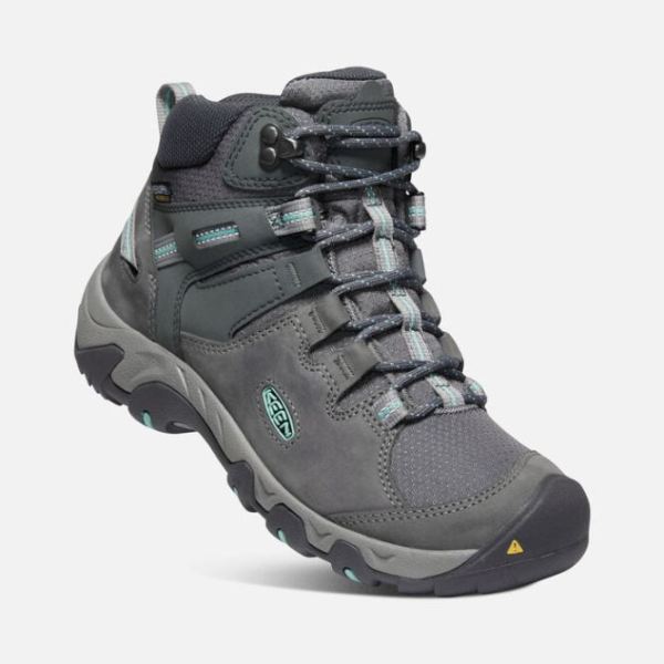 Keen Outlet Women's Steens Leather Waterproof Boot-Steel Grey/Ocean Wave