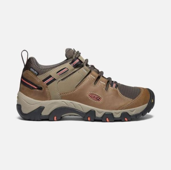 Keen Outlet Women's Steens Waterproof Shoe-Timberwolf/Coral - Click Image to Close