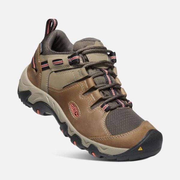 Keen Outlet Women's Steens Waterproof Shoe-Timberwolf/Coral - Click Image to Close