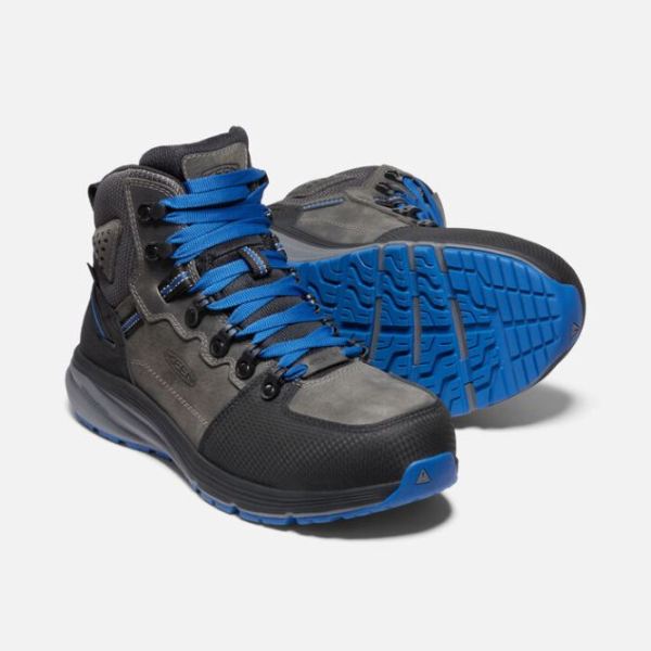 Keen Outlet Men's Red Hook Waterproof Boot (Carbon-Fiber Toe)-Steel Grey/Bright Cobalt
