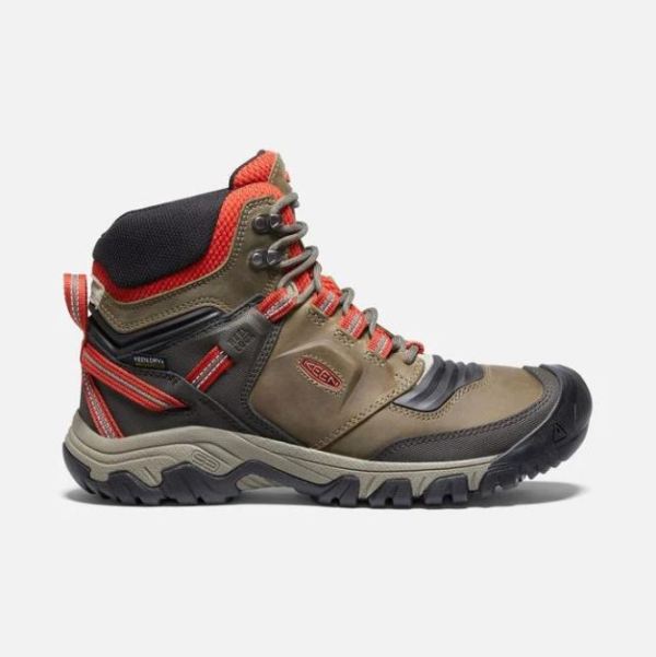 Keen Outlet Men's Ridge Flex Waterproof Boot-Dark Olive/Ketchup