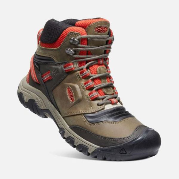 Keen Outlet Men's Ridge Flex Waterproof Boot-Dark Olive/Ketchup