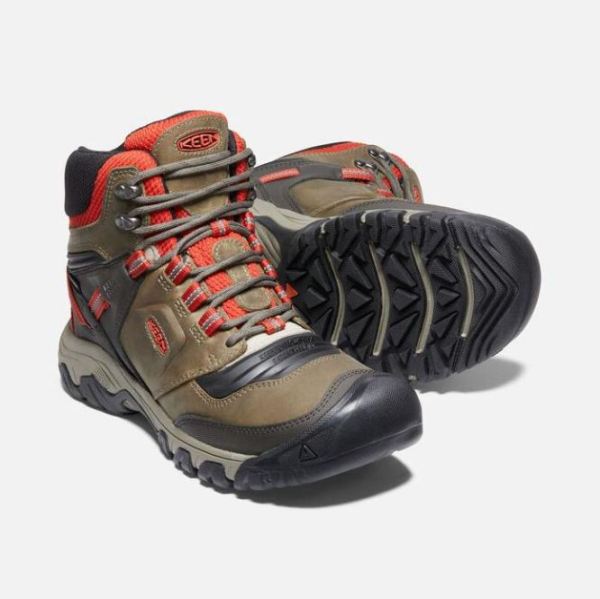 Keen Outlet Men's Ridge Flex Waterproof Boot-Dark Olive/Ketchup - Click Image to Close