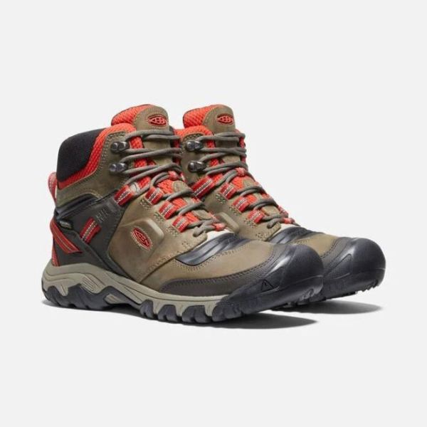 Keen Outlet Men's Ridge Flex Waterproof Boot-Dark Olive/Ketchup - Click Image to Close