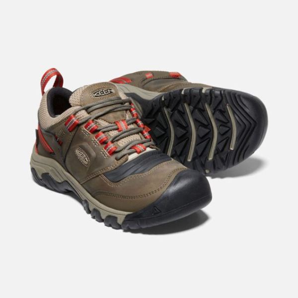 Keen Outlet Men's Ridge Flex Waterproof-Timberwolf/Ketchup