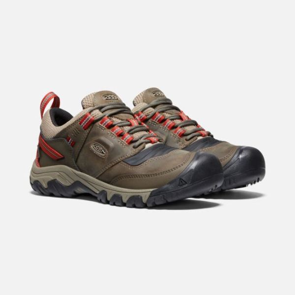 Keen Outlet Men's Ridge Flex Waterproof-Timberwolf/Ketchup