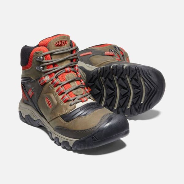 Keen Outlet Men's Ridge Flex Waterproof Boot Wide-Dark Olive/Ketchup - Click Image to Close