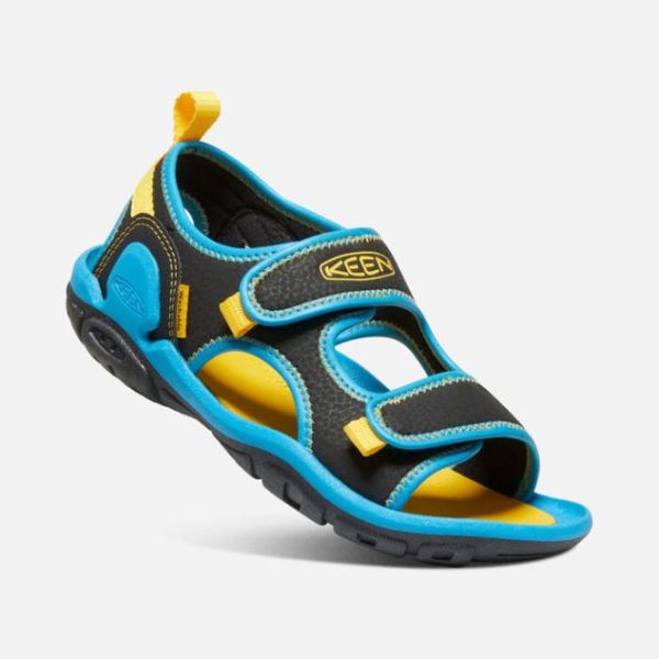 Keen Outlet Big Kids' Knotch Creek Open-Toe Sandal-Black/Vivid Blue - Click Image to Close