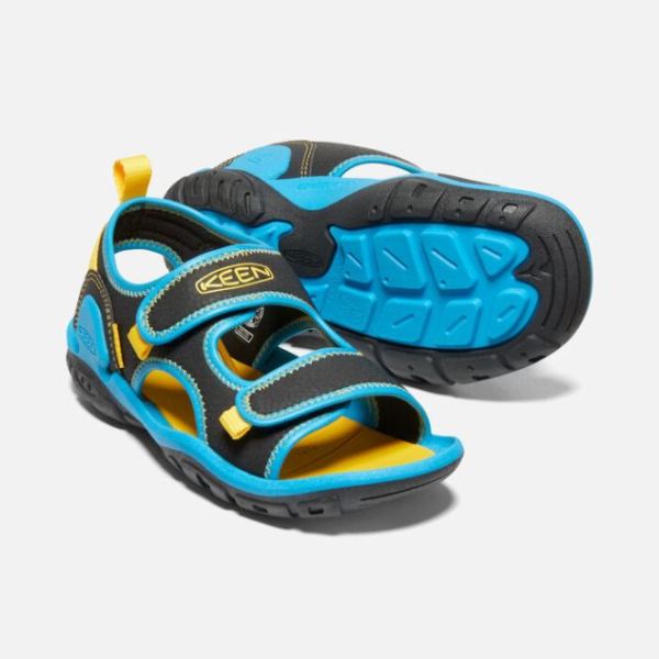 Keen Outlet Big Kids' Knotch Creek Open-Toe Sandal-Black/Vivid Blue - Click Image to Close