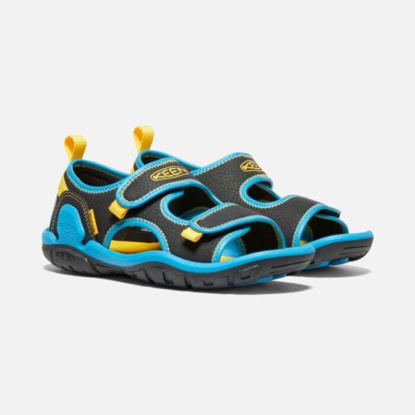 Keen Outlet Big Kids' Knotch Creek Open-Toe Sandal-Black/Vivid Blue - Click Image to Close