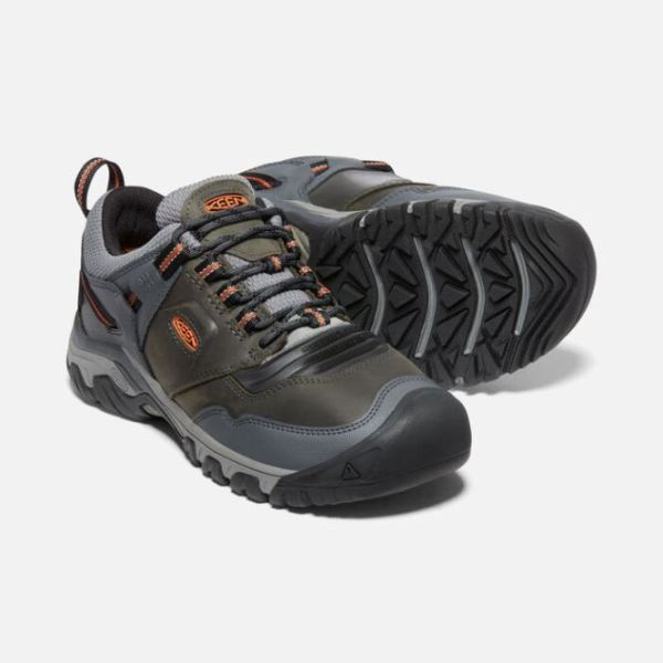 Keen Outlet Men's Ridge Flex Waterproof-Steel Grey/Fossil Orange